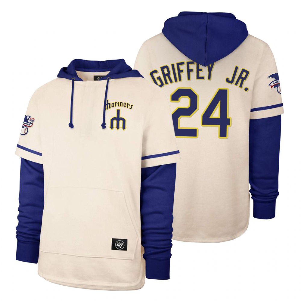 Men Seattle Mariners #24 Griffey jr Cream 2021 Pullover Hoodie MLB Jersey